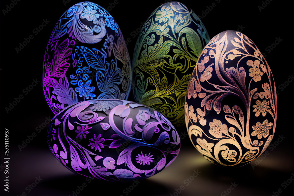Neon Easter Eggs, Generative AI Neon Easter Eggs, Generative AI