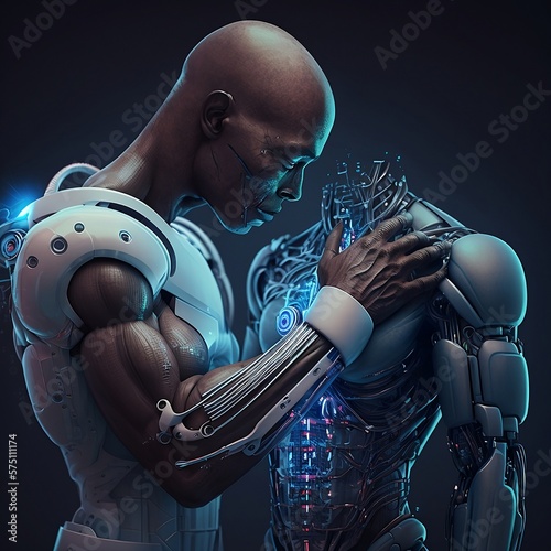3D rendered realistic depiction of a man and robot touching, 4k, Extremely Realistic