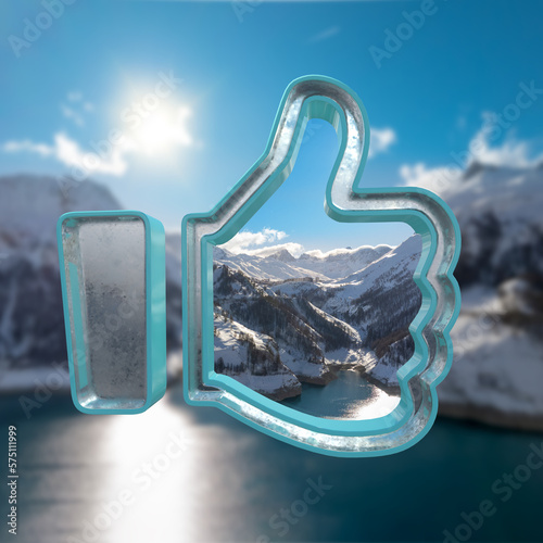 Panoramic aerial view of the winter Alps through the ice thumb symbol 