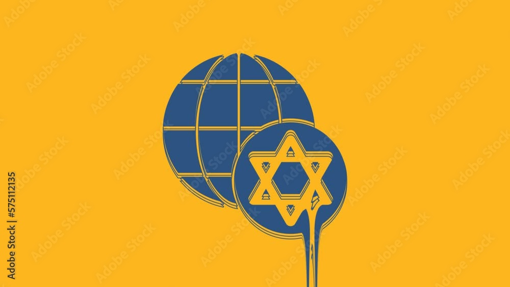 Blue World Globe and Israel icon isolated on orange background. 4K Video motion graphic animation Blue World Globe and Israel icon isolated on orange background. 4K Video motion graphic animation