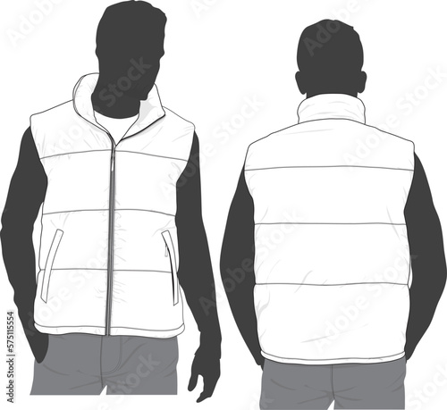 Men's Zip up puffer vest model sketch fashion design mock-up template