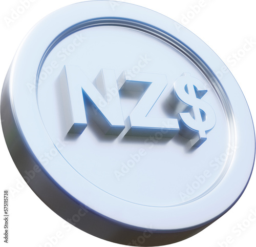 Silver New Zealand Dollar coin 3d render illustration