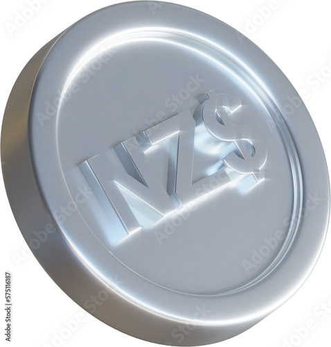 Silver New Zealand Dollar coin 3d render illustration