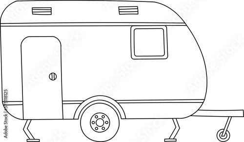 Cute coloring page for kids with cartoon caravan. Cartoon illustration for children isolated on white background.