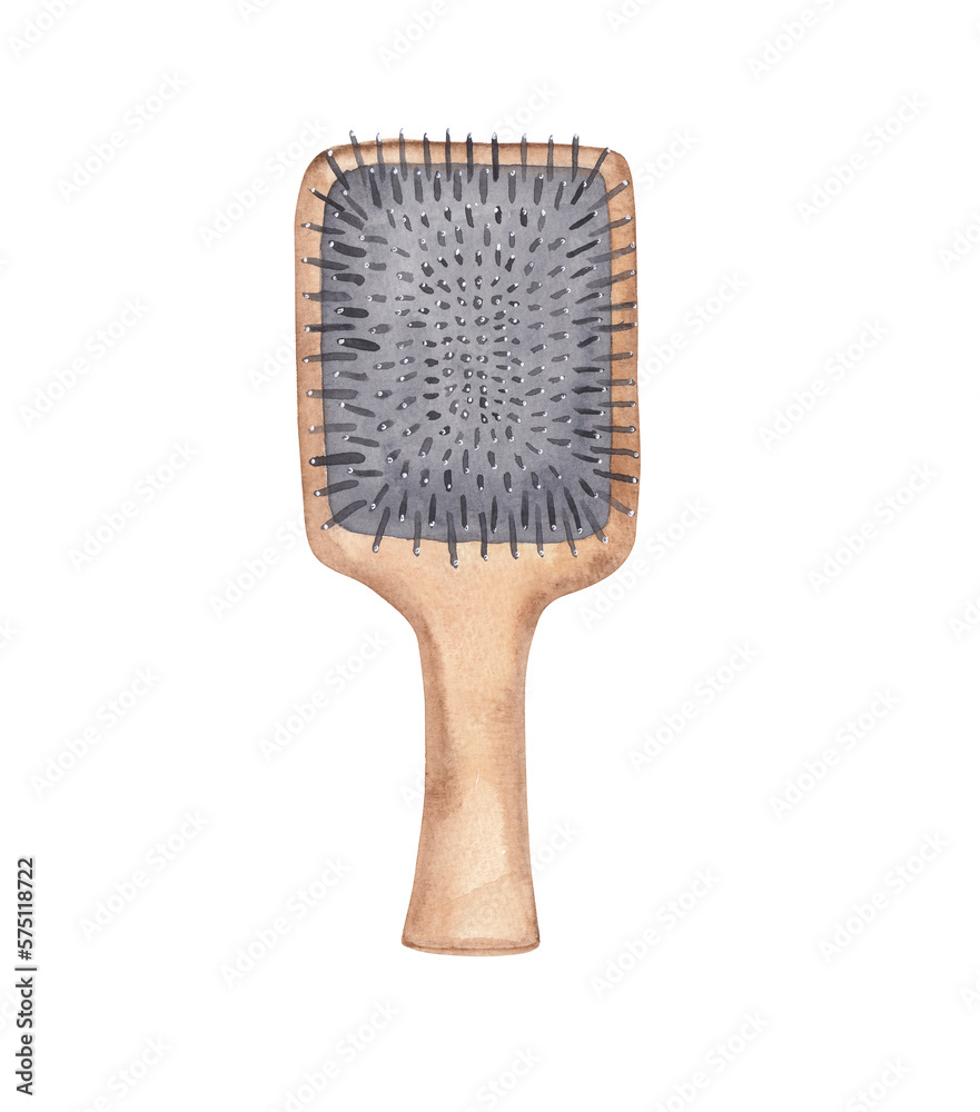 Hair brush Comb Cosmetic watercolor illustration Beauty stuff clipart  Gaphic design element Greeting design, postcard, invitation, scrapbooking  Stock Illustration | Adobe Stock