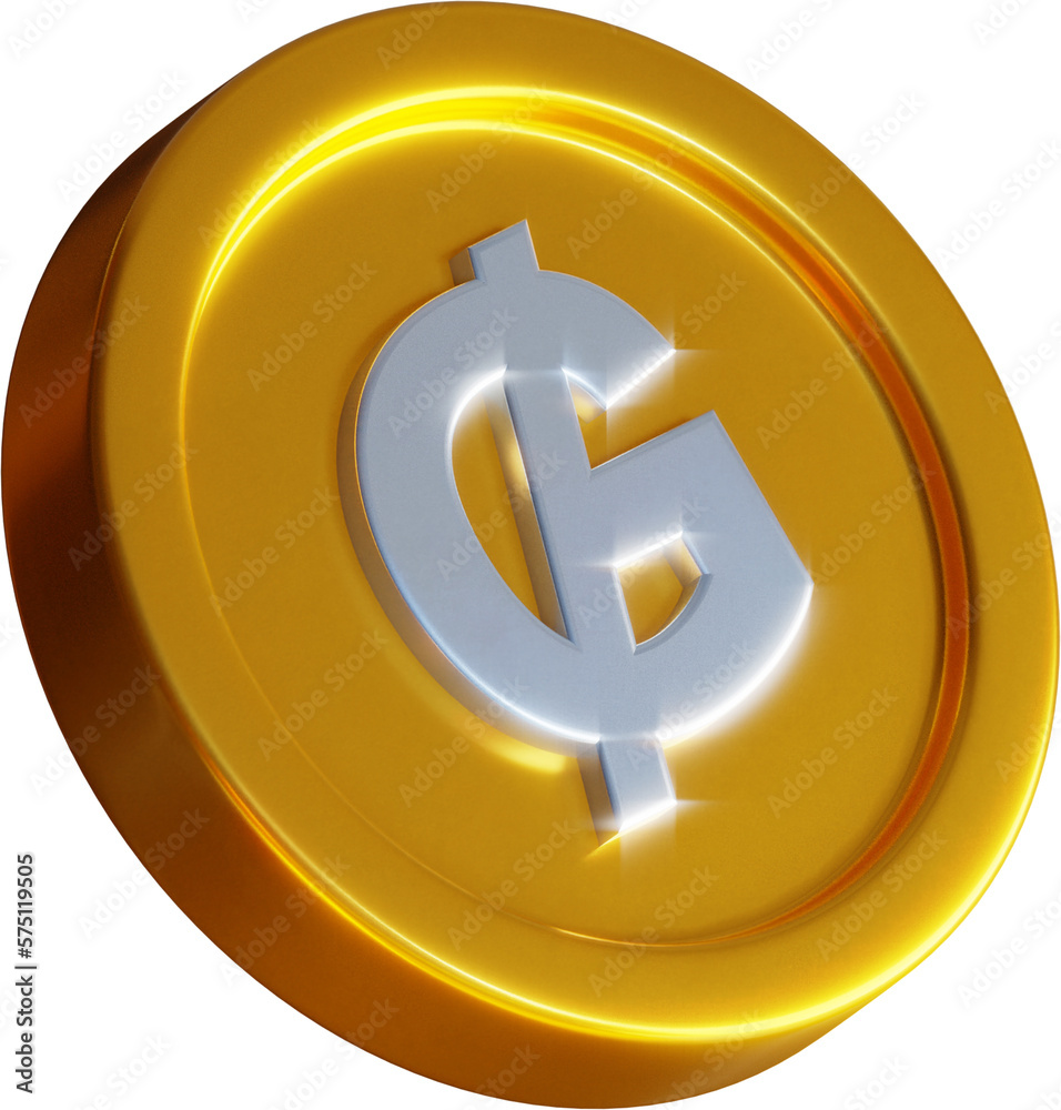 Golden Paraguayan guarani coin 3d render illustration Golden Paraguayan guarani coin 3d render illustration