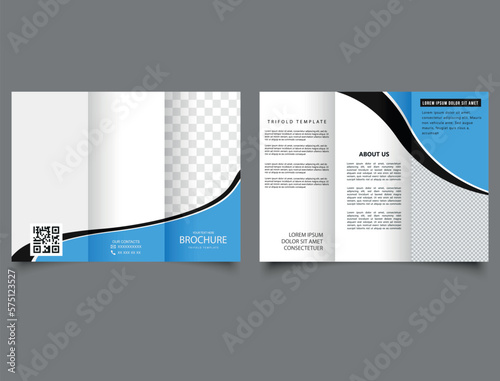 Trifold brochure with blue waves. Flyer design for advertising.