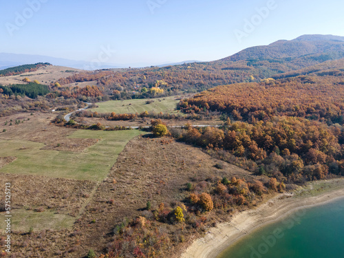 Aerial view of Izvor Reservoir at Konyavska Mountain, Bulgaria