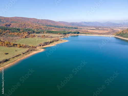 Aerial view of Izvor Reservoir at Konyavska Mountain, Bulgaria