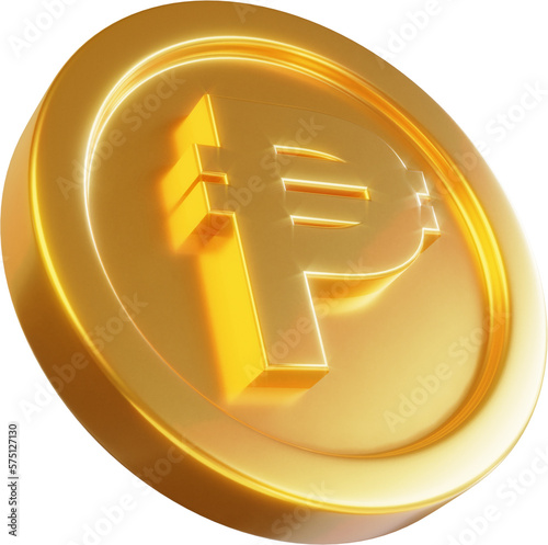 Golden Philippine Peso coin 3d render illustration