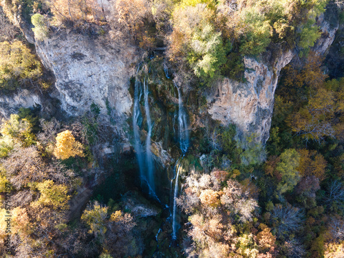 Aerial Autumn view of Polska Skakavitsa waterfall  Bulgaria