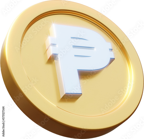Golden Philippine Peso coin 3d render illustration