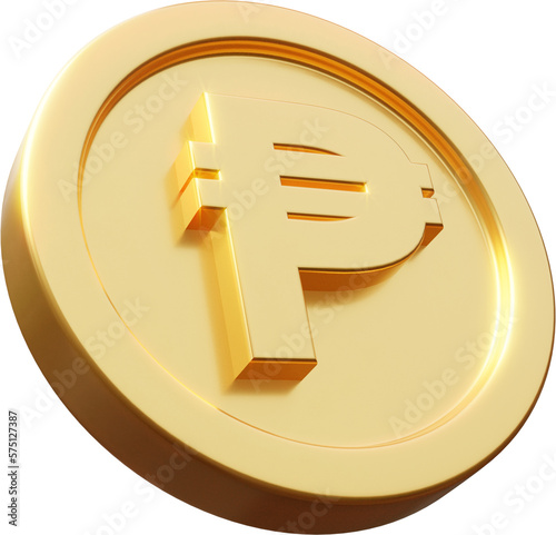 Golden Philippine Peso coin 3d render illustration