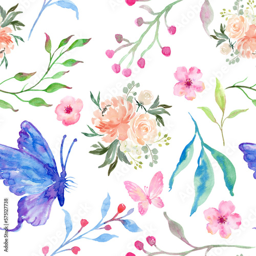 Floral Pattern Watercolor White Background