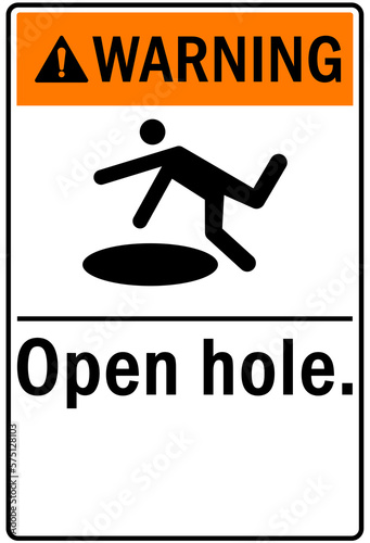 Open hole hazard sign and labels