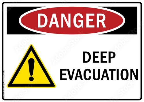 Open pit hazard sign and labels deep evacuation