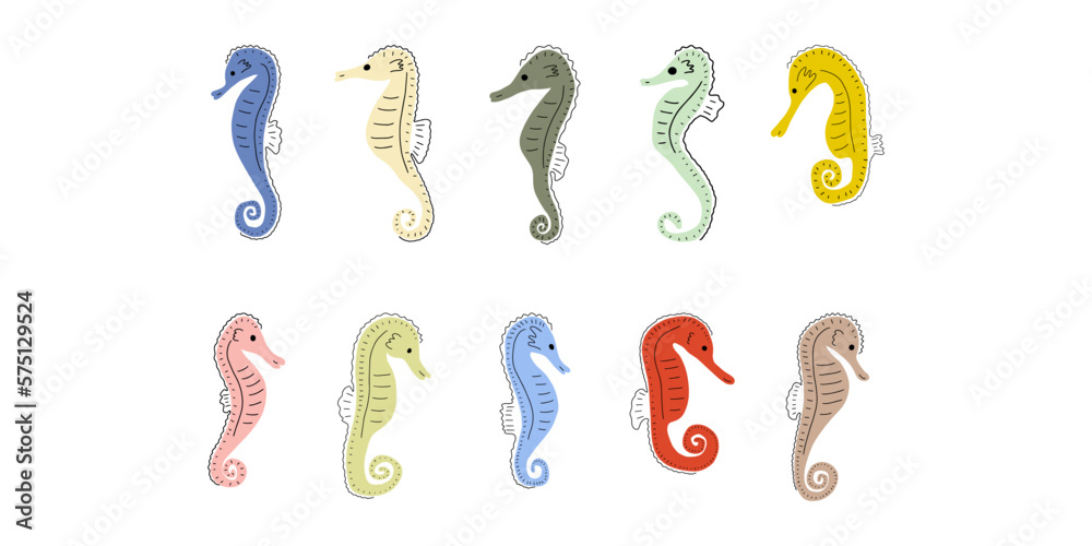 Seahorse Character sea animal on deep background. Wild life illustration. Underwear world. Vector illustration.