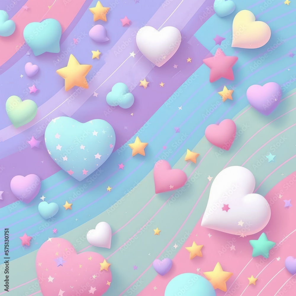 Fantasy background with hearts and stars