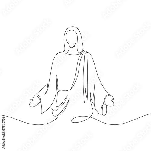 One continuous line drawing the minimal hand of Jesus Christ.