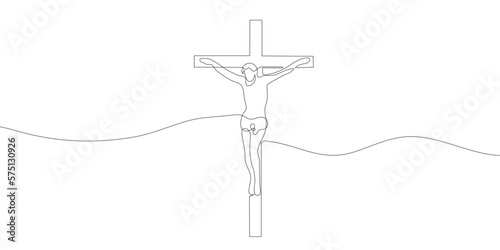 Jesus on the cross drawn by one line. Christian symbol.