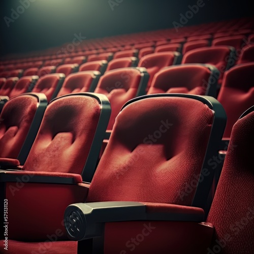 Row of red empty seats, cinema or theather photo