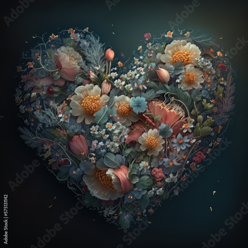 Bouquet of flowers in the shape of a heart