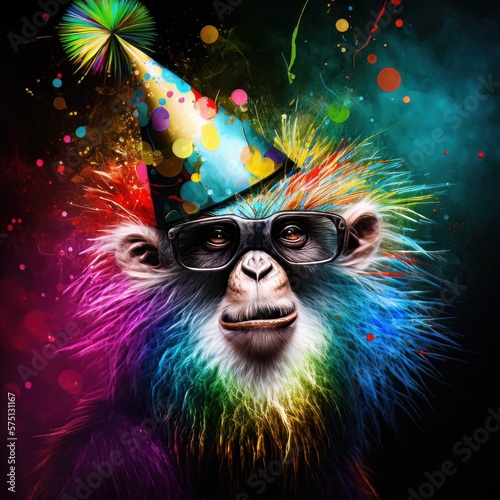 Colorful Party monkey with party hat