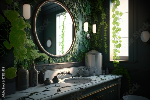 Bathroom interior with vanity nterior Design 3d Illustration Created by Generative AI © poker