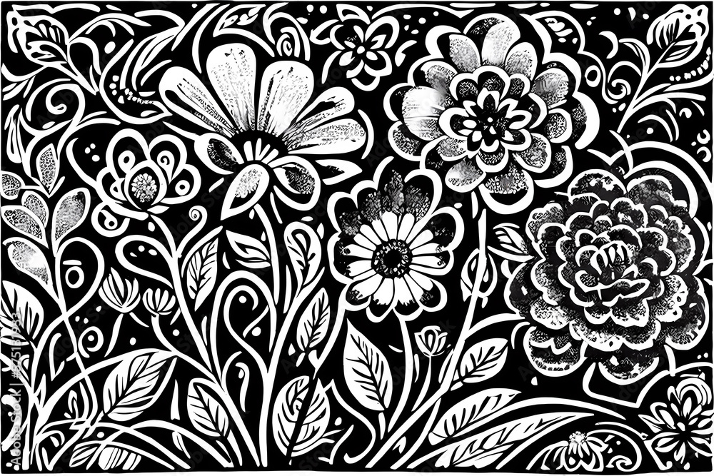 Black and white flower texture, graphics, Generative AI Black and white flower texture, graphics, Generative AI