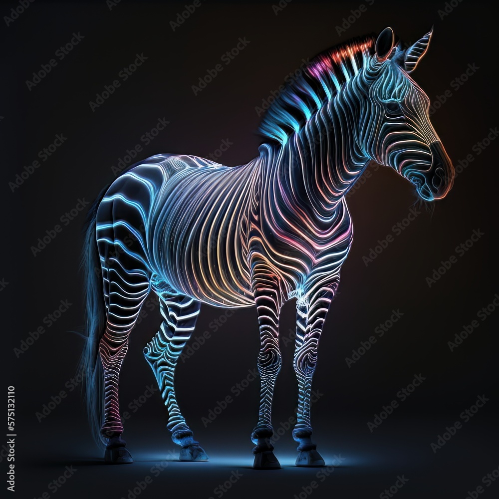 Fototapeta premium Neon zebra on black background