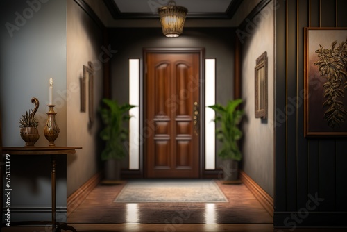 Entrance and Hallway interior with stylish furniture and accessories Interior Design 3d Illustration Created by Generative AI