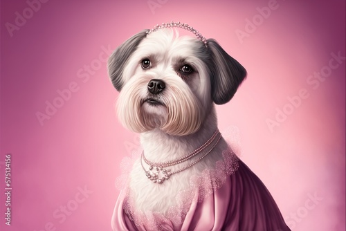 Cute humanised dog with fashioned hairstyle isolated. Created with Generative AI technology. photo