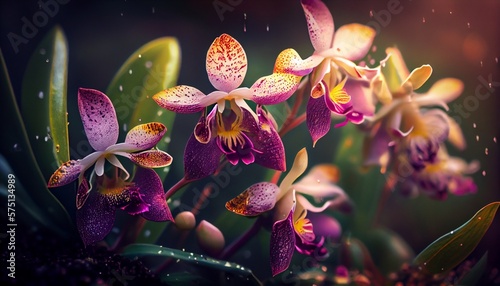 Orchid flowers in the rain. Generative AI, Generative, AI © nonblok