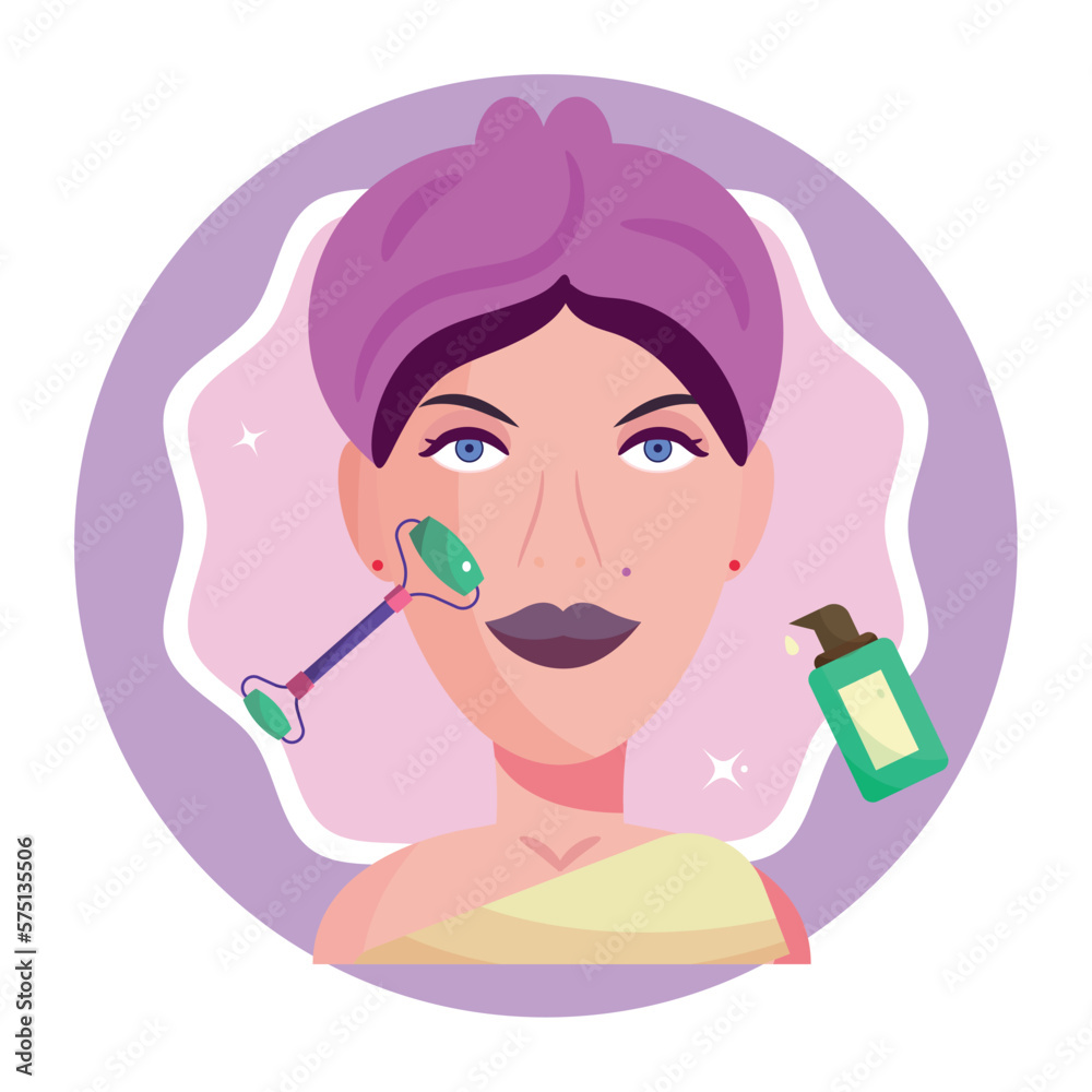 Isolated girl character applying beauty products Sketch Vector Isolated girl character applying beauty products Sketch Vector