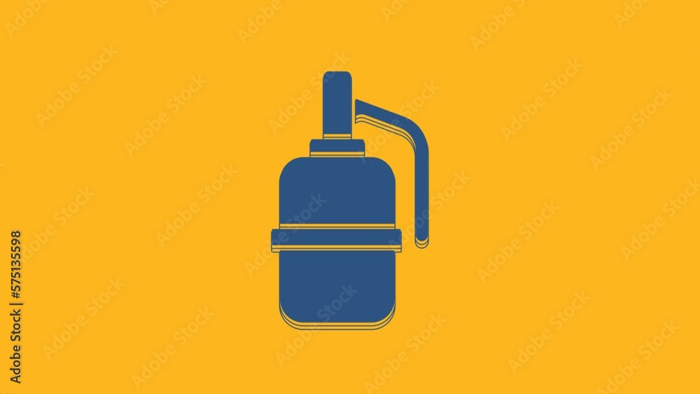 Blue Hand grenade icon isolated on orange background. Bomb explosion. 4K Video motion graphic animation Blue Hand grenade icon isolated on orange background. Bomb explosion. 4K Video motion graphic animation