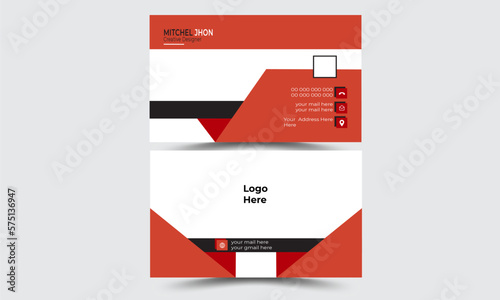Professional vector design modern business card with company logo red and black colors  background. Visiting card for business and personal use. photo