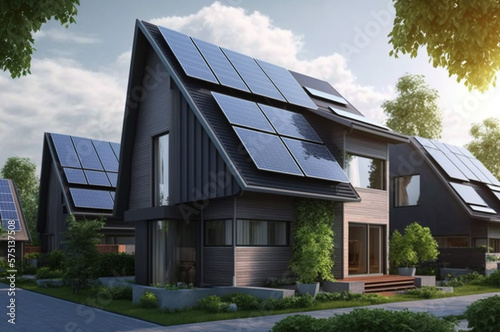 Solar panels on roofs of new buildings to reduce carbon footprint © Kiss