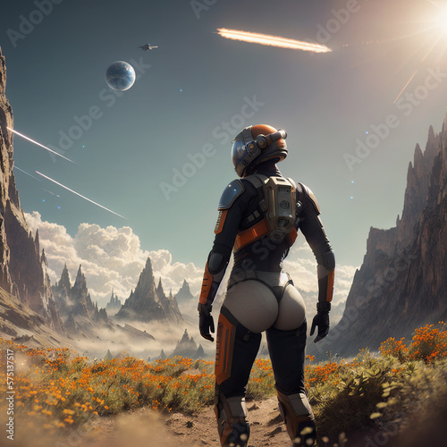 Astronaut in space, Futuristic Art, illustration created with Generative AI technology