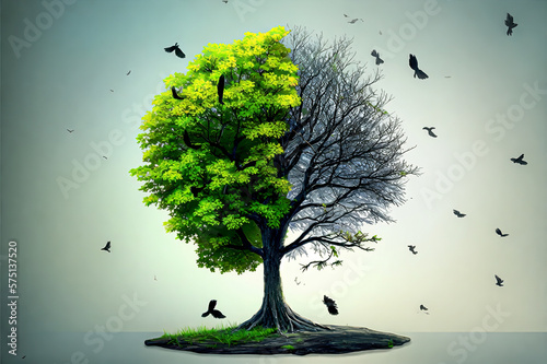 Tree of life and death illustration created with Generative AI technology
