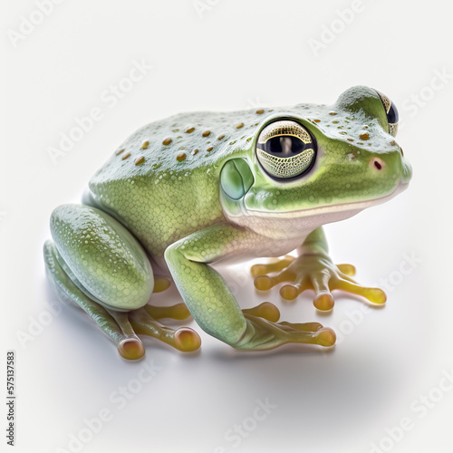 Frog isolated on white illustration, water splash, created with Generative AI technology