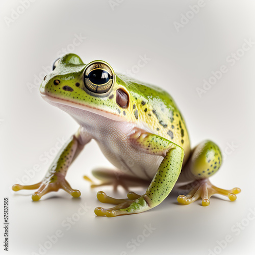 Frog isolated on white illustration, water splash, created with Generative AI technology