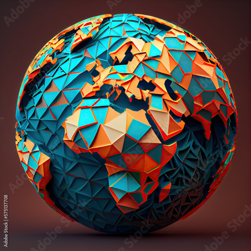 Planet Earth tessellation art illustration created with Generative AI technology 