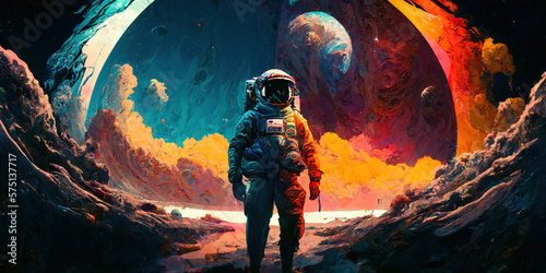Astronaut in space art, illustration created with Generative AI technology
