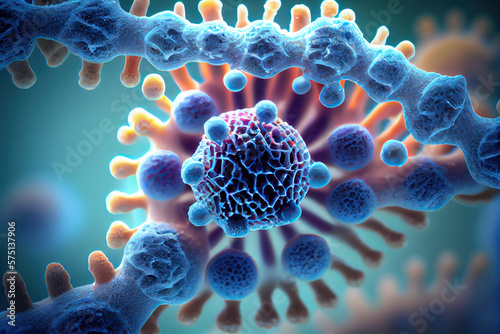 New Virus scientific discovery illustration created with Generative AI technology