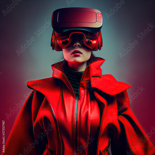 Woman with VR glasses illustration created with Generative AI technology