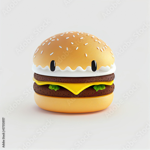Hamburger on a white background, icon Illustration, created with Generative AI technology