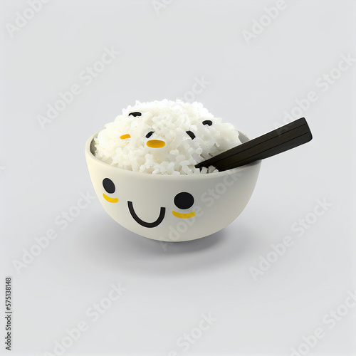 Rice Bowl, White Background, icon Illustration, created with Generative AI technology