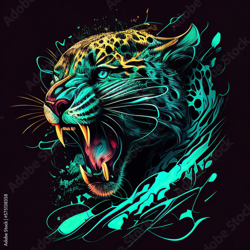 Tiger head illustration created with Generative AI technology