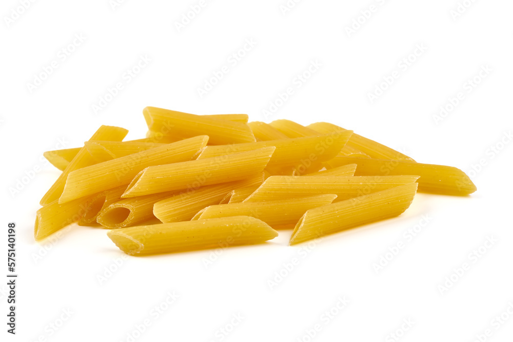Penne pasta, close-up, Itallian food, close-up, isolated on white background. Penne pasta, close-up, Itallian food, close-up, isolated on white background.