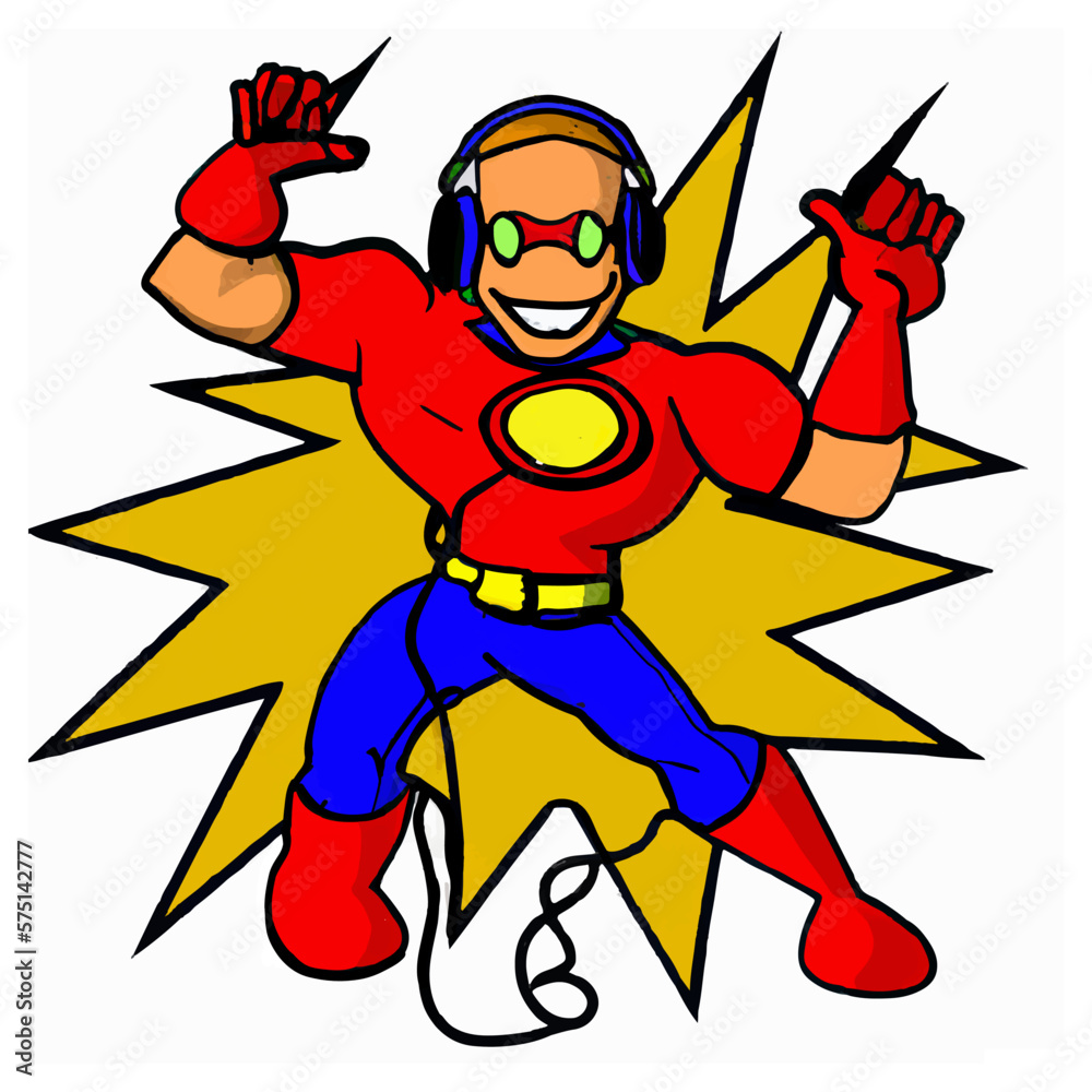 cartoon superhero with strong body ready to print